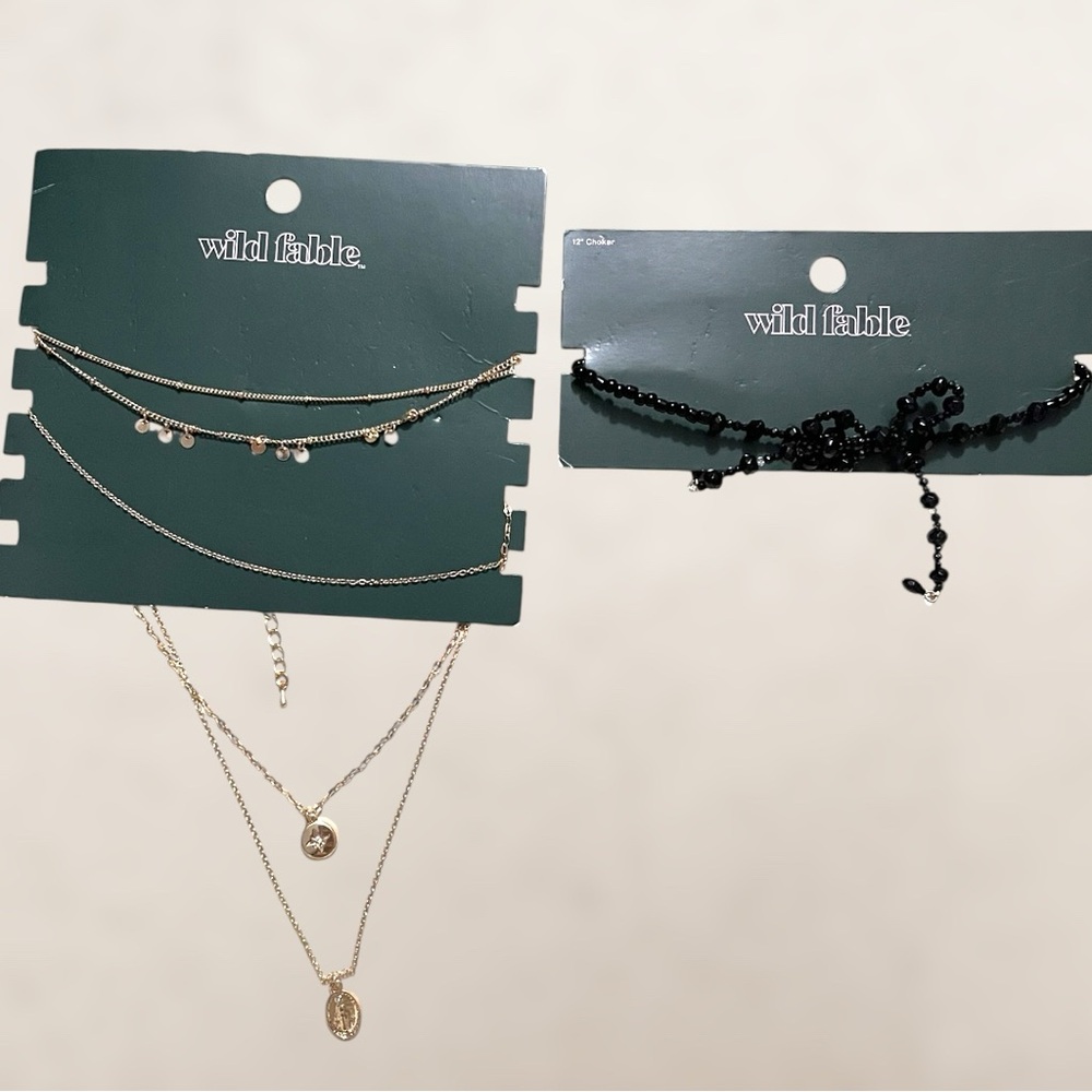 Wild Fable Gold Layered Necklace and Black Bow Choker Necklace Set